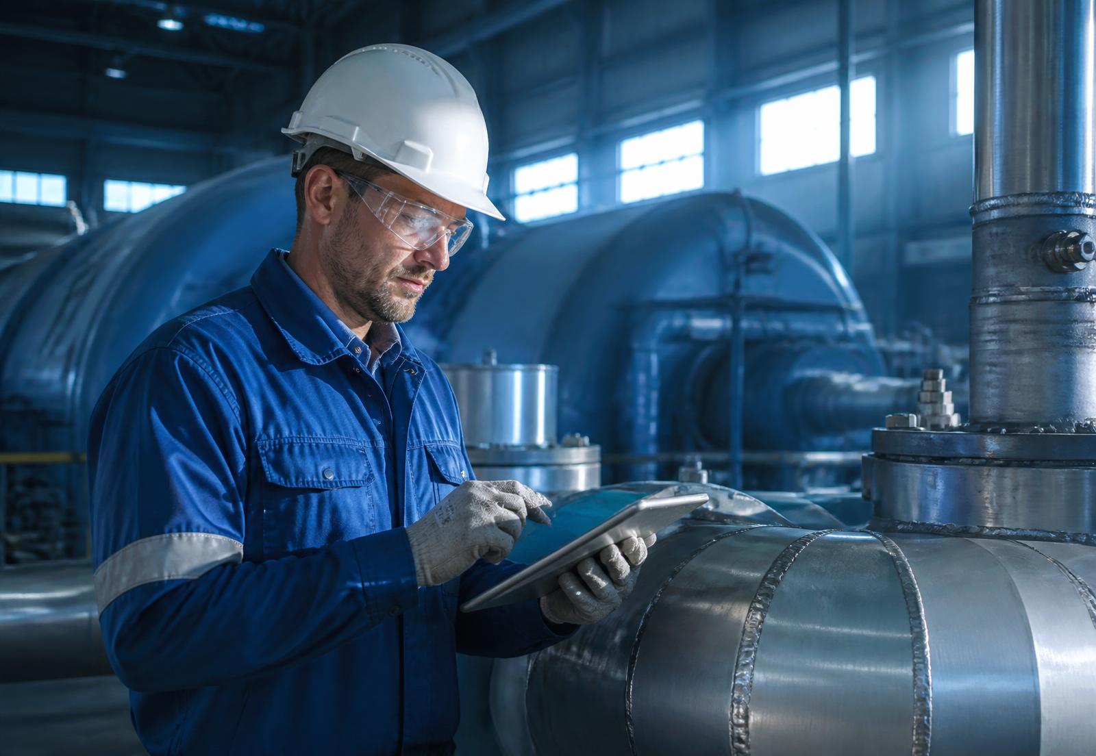 Megahertz Technologies inspector recording quality results inside a South African power station turbine hall